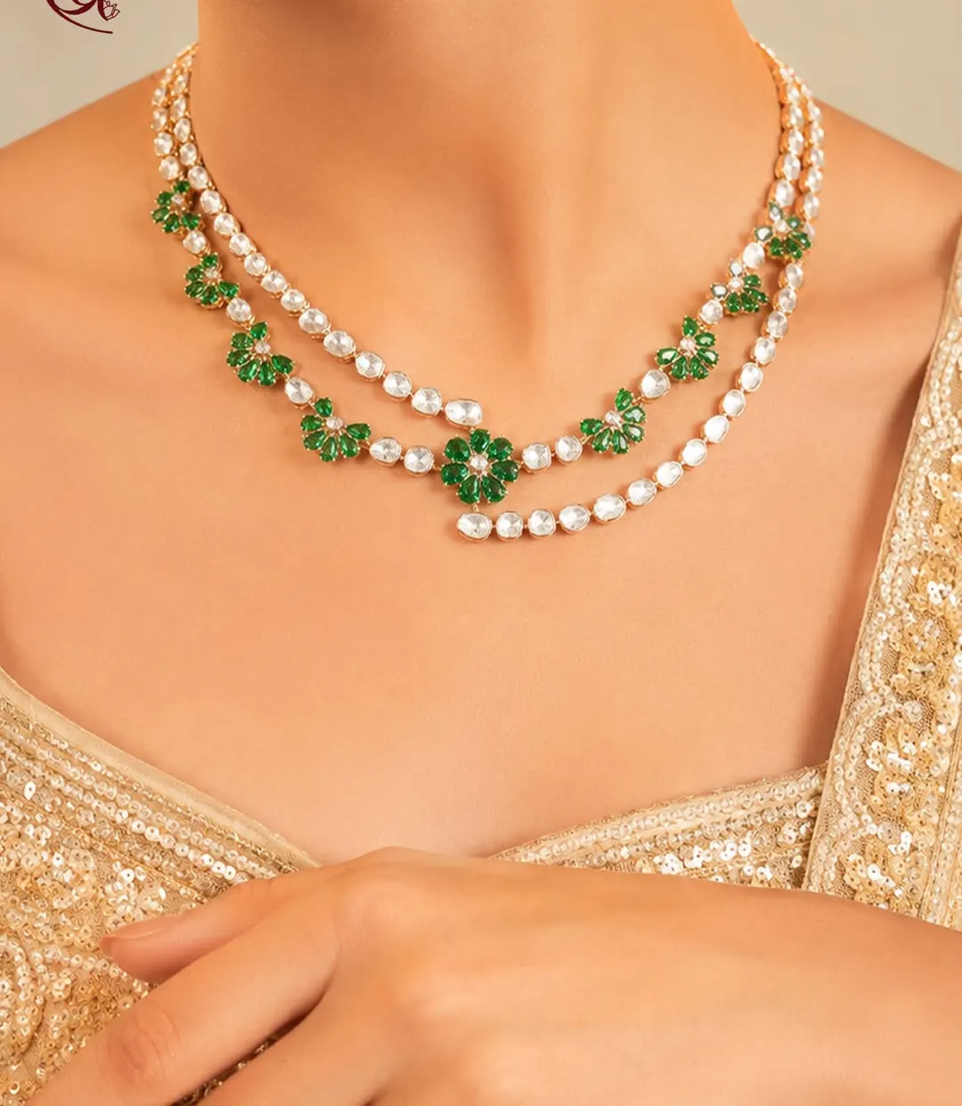 Emerald & pearl layers: Emeralds, pearls, diamonds
