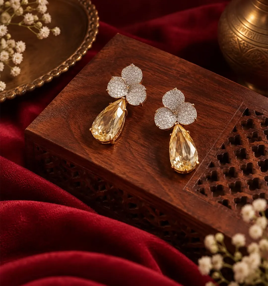 Petal & yellow drop earrings: Diamonds, yellow drops