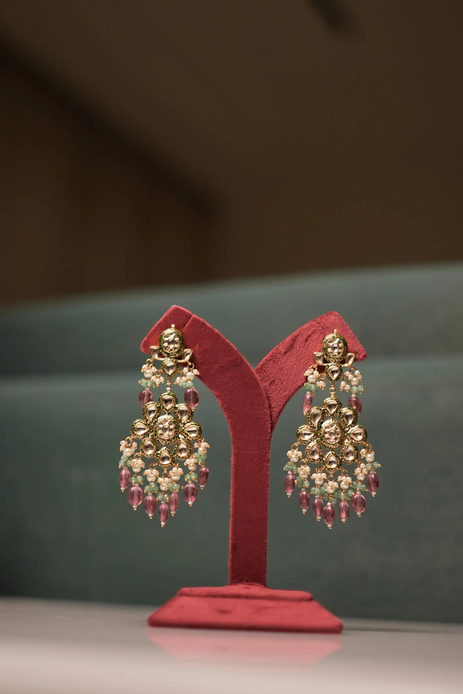 Polki chandbalis: Polki, pink drops